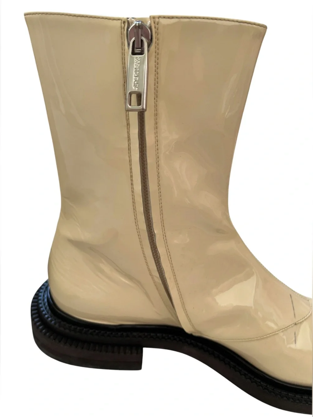 Sportmax by Max Mara Aiello Patent Leather Ankle Boots Ivory Shoes IT 39 US 9